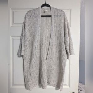 Eileen Fisher Organic Linen Cotton Grain Kimono Pebble Cardigan Open Knit